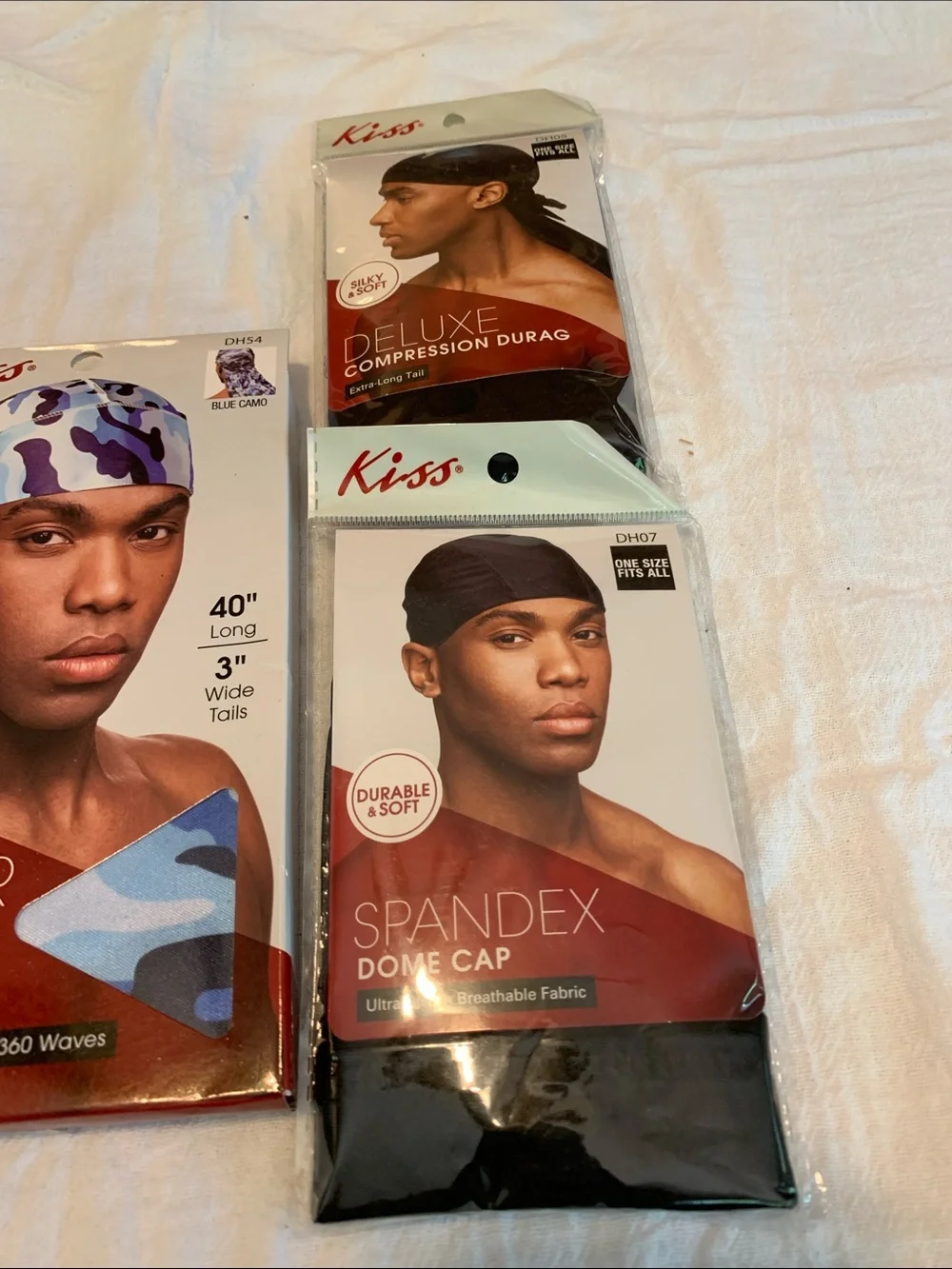 Kiss Satin & Premium Durags 5-PK NEW Black-Blues-Black Camo Premium extra Long